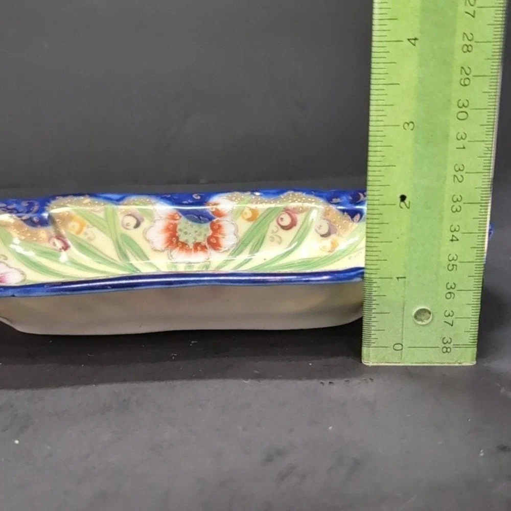 Asian Footed Porcelain Trinket Bowl, Hand Painted Plate, Makers‎ Mark Keepsake